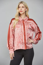 Load image into Gallery viewer, Ivory/Maroon Animal Print LS Satin Blouse