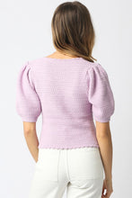Load image into Gallery viewer, Tie Frnt Puff Slv Knit Top Lavender