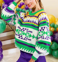 Load image into Gallery viewer, Multi Color Mardi Gras Printed Sweater