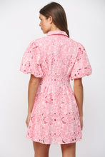 Load image into Gallery viewer, Pink Cut-Out Floral Lace Puff Slv Dress