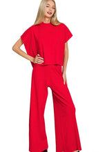 Load image into Gallery viewer, Viscose SS Sweater Top w/ Pant Set Ruby Red