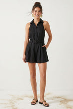 Load image into Gallery viewer, Black Belted Linen Halter Romper