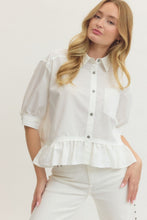 Load image into Gallery viewer, White Ruffle Hem Button Down Top
