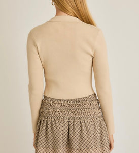 Cream Collared Sweater Rib Top