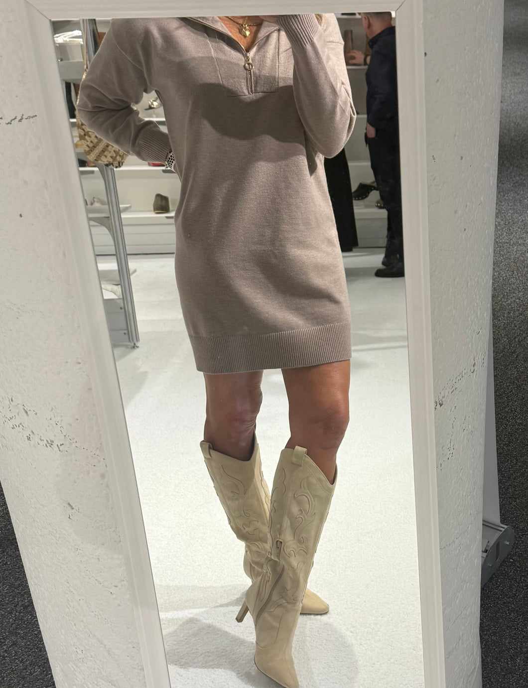 Taupe Zip Collar Sweater Dress