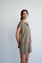 Load image into Gallery viewer, Mocha Relaxed Collared SS Sweatshirt/Short Set