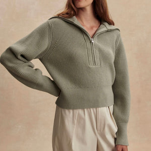 Varley Maura Half Zip Rib Knit-Agate Grey