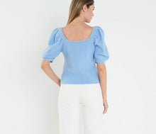 Load image into Gallery viewer, Powder Blue Puff Slv Crop Sweater