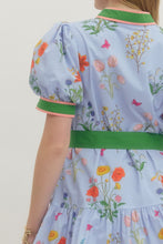 Load image into Gallery viewer, Blue Multi Floral Puff Slv Waist Belt Dress