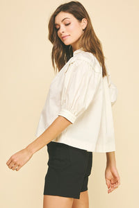 Milk Balloon Slv V-Neck Blouse