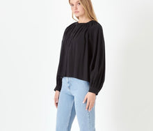 Load image into Gallery viewer, Black Shirring Detail LS Top