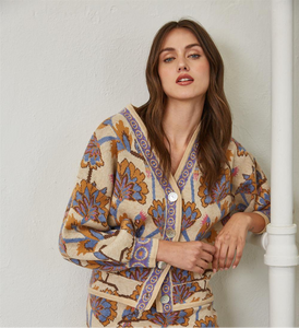 Floral Jacquard Knit Button Sweater