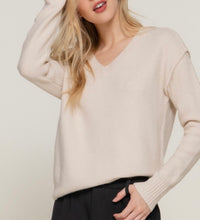 Load image into Gallery viewer, Taupe V-Neck Raised Seam Detail Sweater