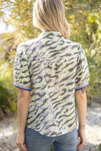 Load image into Gallery viewer, Mint Striped Trim Zebra Print Top