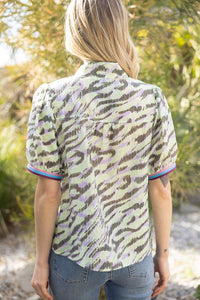 Mint Striped Trim Zebra Print Top