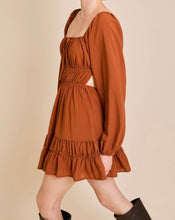 Load image into Gallery viewer, Rust Puff LS Tiered Mini Dress