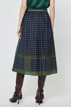 Load image into Gallery viewer, Navy Multi Print Buckle Belt Midi Skirt