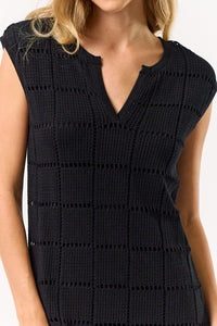 Black Slvls Wide Rib Knit Side Slit Dress