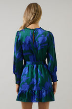 Load image into Gallery viewer, Blue Green Floral Satin Dress