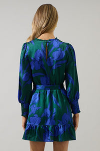 Blue Green Floral Satin Dress