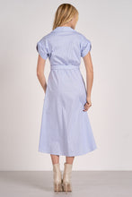 Load image into Gallery viewer, Blue Striped SS Collared Button Midi Dress