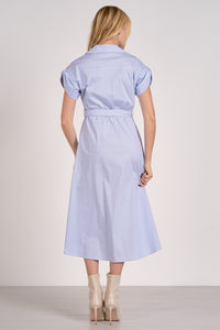 Blue Striped SS Collared Button Midi Dress