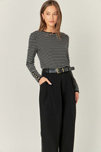 Load image into Gallery viewer, Black/White Striped Knit Sweater w/ Gold Buttons