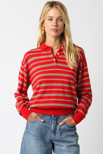 Load image into Gallery viewer, Striped Combo Button LS Knit Sweater Red