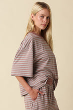 Load image into Gallery viewer, Grey/Mauve Striped Soft Top + Shorts Set
