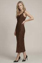 Load image into Gallery viewer, Brown Satin Jacquard Midi Dress