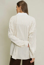 Load image into Gallery viewer, Brown Cream Stripe Blouse Solid Collar