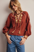 Load image into Gallery viewer, Marsala Boho Embroidered Tassel Blouse