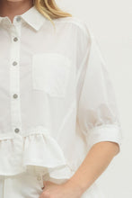 Load image into Gallery viewer, White Ruffle Hem Button Down Top