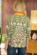 Load image into Gallery viewer, Lt. Olive Printed Stripe Placket V-Neck Top