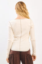 Load image into Gallery viewer, Cream/Taupe Stitched LS Knit Top
