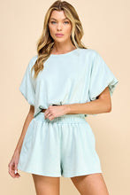 Load image into Gallery viewer, Mineral Washed Crop Top w/ Short Set Baby Blue