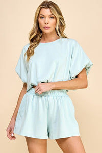 Mineral Washed Crop Top w/ Short Set Baby Blue