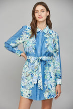 Load image into Gallery viewer, Blue Multi Floral Tie Frnt LS Dress