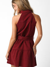 Load image into Gallery viewer, Maroon Slvls Denim Tie Waist Dress