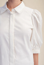Load image into Gallery viewer, White Collared Puff Slv Button Down Shirt