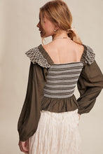 Load image into Gallery viewer, Olive Contrast Stitch Smocked LS Top
