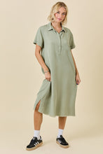 Load image into Gallery viewer, Washed Olive Button Collar Midi Shirt Dress