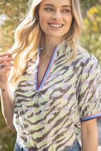 Load image into Gallery viewer, Mint Striped Trim Zebra Print Top