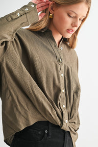 Slate Texture Twist Hem Button Down Top