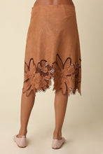 Load image into Gallery viewer, Camel Suede Flower Hem Skirt