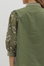 Load image into Gallery viewer, Olive Embroidered Slv V-Neck Top