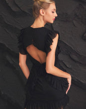 Load image into Gallery viewer, Black Ruffle V-Neck Cutout Back Slvls Mini Dress