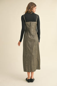 Brown Leather Mineral Wash Long Dress