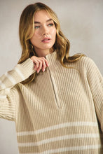 Load image into Gallery viewer, Oatmeal Striped Ribbed Half Zip Sweater Top