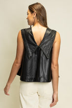 Load image into Gallery viewer, Black Leather Pintuck Lace Collar Top